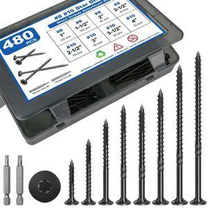 480Pcs Deck Screws, #8#10 Wood Screws Assortment Kit, 8Sizes Assorted Screw Set, Rust Resistant Torx Screws with Flat Head, Black Screw Kit for Woodworking Projects, Star Bit Included 480Pcs Deck Screws, #8#10 Wood Screws Assortment Kit, 8Sizes Assorted Screw Set, Rust Resistant Torx Screws with Flat Head, Black Screw Kit for Woodworking Projects, Star Bit Included