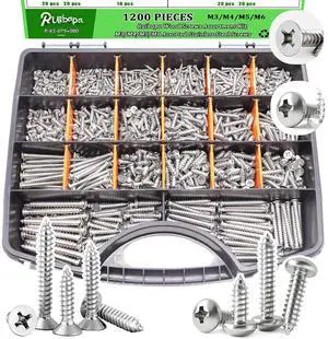 1200 PCS Stainless Steel Wood Screws Assortment Kit,Self Tapping Screws M3/M4/M5/M6 Screws Assortment Kit,1200Pcs(605pcs Round Head & 595pcs Flat Head) Sheet Metal Screws Assorted 1200 PCS Stainless Steel Wood Screws Assortment Kit,Self Tapping Screws M3/M4/M5/M6 Screws Assortment Kit,1200Pcs(605pcs Round Head & 595pcs Flat Head) Sheet Metal Screws Assorted