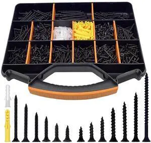 1100PCS Wood Screws Assortment Kit, Drywall Screws, Assorted Wood Screws, Black Wood Screws, Contain 100PCS Anchors and 13 Sizes (2-3/4'', 2'', 1-1/2'', 1-1/4'', 1'', 3/4'', 5/8'') 1100PCS Wood Screws Assortment Kit, Drywall Screws, Assorted Wood Screws, Black Wood Screws, Contain 100PCS Anchors and 13 Sizes (2-3/4'', 2'', 1-1/2'', 1-1/4'', 1'', 3/4'', 5/8'')