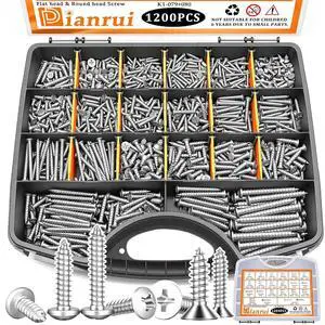 1200 PCS Wood Screws Assortment Kit, Assorted 304 Stainless Steel Screws M3/M4/M5/M6, Phillips Drive Sheet Metal Self Tapping Screw Set Marine Grade (Pan & Flat Head Screw) Length 1/4" to 2" 1200 PCS Wood Screws Assortment Kit, Assorted 304 Stainless Steel Screws M3/M4/M5/M6, Phillips Drive Sheet Metal Self Tapping Screw Set Marine Grade (Pan & Flat Head Screw) Length 1/4" to 2"