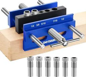 6.7" Self Centering Dowel Jig, Wide Capacity Doweling Jig & Drill Guide for Woodworking, Complete Kit with 6 Steel Bushings for Straight Holes(Blue) 6.7" Self Centering Dowel Jig, Wide Capacity Doweling Jig & Drill Guide for Woodworking, Complete Kit with 6 Steel Bushings for Straight Holes(Blue)