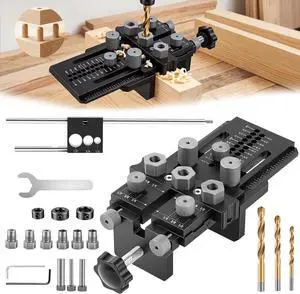 Dowel Jig Kit with Quick Positive Stop & Clamp, Adjustable Doweling Jig for 1/4", 3/8", 1/2" Drill Bits, Accurate Straight Holes for Any Thickness Wood Joints, Cabinet & Furniture Dowel Jig Kit with Quick Positive Stop & Clamp, Adjustable Doweling Jig for 1/4", 3/8", 1/2" Drill Bits, Accurate Straight Holes for Any Thickness Wood Joints, Cabinet & Furniture