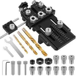 Dowel Jig Kit for Perfect Wood Joints, Self Centering Doweling Jig with 1/4 3/8 1/2 Drill Bushings & Bits, Woodworking Hole Drilling Guide for Cabinet Furniture DIY Dowel Jig Kit for Perfect Wood Joints, Self Centering Doweling Jig with 1/4 3/8 1/2 Drill Bushings & Bits, Woodworking Hole Drilling Guide for Cabinet Furniture DIY