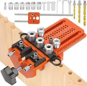 Adjustable Dowel Jig Kit, Drill Guide with Quick Positive Stop & Clamp Fits 1/4, 3/8, 1/2 Inch Dowel Holes, Dowel Jig for Woodworking Fit All Kinds Wood Dowel Joints, for Cabinet, Furniture Adjustable Dowel Jig Kit, Drill Guide with Quick Positive Stop & Clamp Fits 1/4, 3/8, 1/2 Inch Dowel Holes, Dowel Jig for Woodworking Fit All Kinds Wood Dowel Joints, for Cabinet, Furniture