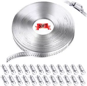 304 Stainless Steel Hose Clamp Assortment Kit,DIY 50FT Metal Strap + 24 Stronger Fasteners,Adjustable Worm Gear Hose Clamps Screw Clamps for Pipe,Tube,Duct and Fuel Line 304 Stainless Steel Hose Clamp Assortment Kit,DIY 50FT Metal Strap + 24 Stronger Fasteners,Adjustable Worm Gear Hose Clamps Screw Clamps for Pipe,Tube,Duct and Fuel Line