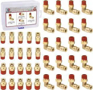 1/4 Quick Push to Connect Fittings Brass Male Straight and Elbow Combination DOT Approved 1/4 Tube OD to 1/4 and 1/8 NPT DOT Air Line Fittings Kit Air Suspension Kit Air Hose Repair Kit 40pcs 1/4 Quick Push to Connect Fittings Brass Male Straight and Elbow Combination DOT Approved 1/4 Tube OD to 1/4 and 1/8 NPT DOT Air Line Fittings Kit Air Suspension Kit Air Hose Repair Kit 40pcs