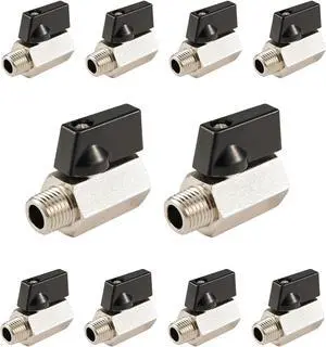 10-Pack Brass Mini Ball Valve Shut-off Valve with Black Handle, 1/4" NPT Male x 1/4" NPT Female Thread Pipe Fitting 10-Pack Brass Mini Ball Valve Shut-off Valve with Black Handle, 1/4" NPT Male x 1/4" NPT Female Thread Pipe Fitting