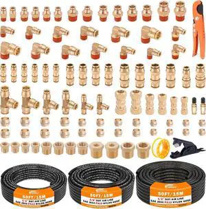 100 PCS Brass DOT Air Line Fittings with 3 Roll 50FT 1/4" 3/8" 1/2" DOT Air Lines Kit Push Lock Air Fitting Quick Connect Air Fittings with Air Hose Pneumatic Tubing 100 PCS Brass DOT Air Line Fittings with 3 Roll 50FT 1/4" 3/8" 1/2" DOT Air Lines Kit Push Lock Air Fitting Quick Connect Air Fittings with Air Hose Pneumatic Tubing