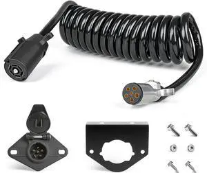 7 Pin to 6 Pin Trailer Adapter Coiled Cable 8 Feet, Heavy Duty 7 Wire to 6 Wire Trailer Plug Adapter with 6 Way Socket for RV Motorhome Flat Tow Vehicle Weather Resistant Dinghy Tow Harness 7 Pin to 6 Pin Trailer Adapter Coiled Cable 8 Feet, Heavy Duty 7 Wire to 6 Wire Trailer Plug Adapter with 6 Way Socket for RV Motorhome Flat Tow Vehicle Weather Resistant Dinghy Tow Harness