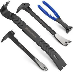 4-Piece Heavy-Duty Pry Bar Set 12" & 10" Utility Claw Pry Bars, 15" Flat Pry Bar, 8" End Cutting Pliers | CR-V Steel Nail Puller Tool with Hammer-Function & Ergonomic Grip 4-Piece Heavy-Duty Pry Bar Set 12" & 10" Utility Claw Pry Bars, 15" Flat Pry Bar, 8" End Cutting Pliers | CR-V Steel Nail Puller Tool with Hammer-Function & Ergonomic Grip