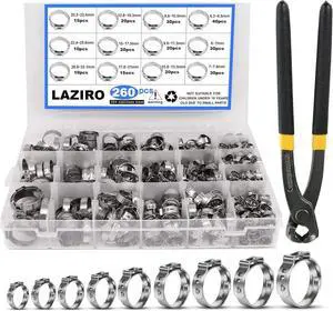 260 PCS 12 Sizes Single Ear Hose Clamps, 5.3-33.1mm 304 Stainless Steel Crimp Hose Clamp Assortment Kit with Ear Clamp Pincer, Cinch Rings Crimp Pinch Tools for Securing Pipe Hoses Automotive Use 260 PCS 12 Sizes Single Ear Hose Clamps, 5.3-33.1mm 304 Stainless Steel Crimp Hose Clamp Assortment Kit with Ear Clamp Pincer, Cinch Rings Crimp Pinch Tools for Securing Pipe Hoses Automotive Use