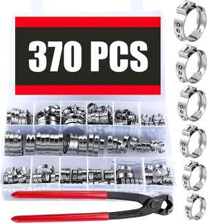 370pcs 16 Sizes Single Ear Hose Clamps, 5.3-36.1mm 304 Stainless Steel Crimp Hose Clamps,Cinch Rings Assortment Kit for Automotive, Pipe, Plumbing, Home Appliance Line with Ear Clamp pincer 370pcs 16 Sizes Single Ear Hose Clamps, 5.3-36.1mm 304 Stainless Steel Crimp Hose Clamps,Cinch Rings Assortment Kit for Automotive, Pipe, Plumbing, Home Appliance Line with Ear Clamp pincer