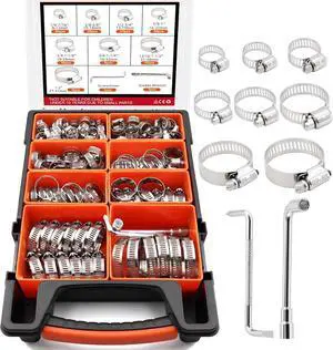 175-Piece 304 Stainless Steel Anti-Rust Hose Clamp Assortment Kit - (1/4"-2" 175-Piece 304 Stainless Steel Anti-Rust Hose Clamp Assortment Kit - (1/4"-2"