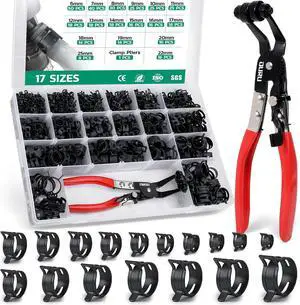 Spring Band Hose Clamps Assortment Kit with Pliers, 365Pcs, 6-25mm Spring Band Hose Clamps Assortment Kit with Pliers, 365Pcs, 6-25mm