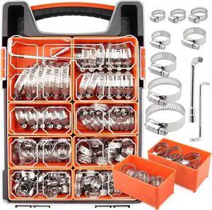 175PCS 304 Stainless Steel Hose Clamps Assortment Kit 1/4" to 2" Worm Gear Hose Clamp Set for Radiator,Heater,Automotive,Marine,Mechanical Plumbing,Pipe,Tube,Coolant,Garden W/Carrying Case 175PCS 304 Stainless Steel Hose Clamps Assortment Kit 1/4" to 2" Worm Gear Hose Clamp Set for Radiator,Heater,Automotive,Marine,Mechanical Plumbing,Pipe,Tube,Coolant,Garden W/Carrying Case