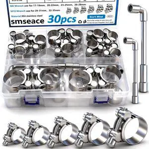 30Pcs 17-35mm T-bolt Hose Clamps 304 Stainless Steel 6-sizes Heavy Duty T bolt Hose Clamps with M8 and M10 Socket Wrenches 30Pcs 17-35mm T-bolt Hose Clamps 304 Stainless Steel 6-sizes Heavy Duty T bolt Hose Clamps with M8 and M10 Socket Wrenches