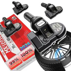 TPMS Sensors Set of 4, Tire Pressure Sensors (315MHz 433MHz Dual Frequency), OE-Level Universal TPMS Sensor (Press-in Rubber Valve), Programmable by TS408S TS508WF ITS600 MP900TS MS906 Pro-TS TPMS Sensors Set of 4, Tire Pressure Sensors (315MHz 433MHz Dual Frequency), OE-Level Universal TPMS Sensor (Press-in Rubber Valve), Programmable by TS408S TS508WF ITS600 MP900TS MS906 Pro-TS