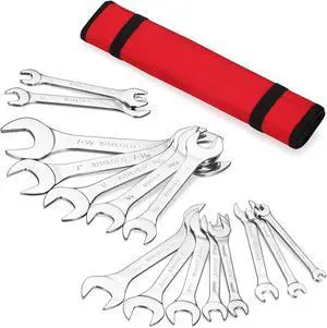Super-Thin Open End Wrench Set, 16-Piece SAE & Metric 3/8" to 1-1/4" and 5.5mm to 27mm Chrome Vanadium Steel Wrench Set with Rolling Pouch Super-Thin Open End Wrench Set, 16-Piece SAE & Metric 3/8" to 1-1/4" and 5.5mm to 27mm Chrome Vanadium Steel Wrench Set with Rolling Pouch