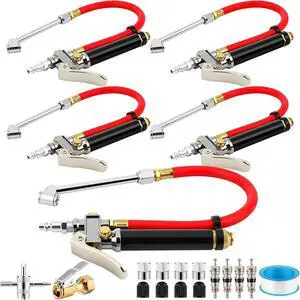 4 Set 10-120 PSI Heavy Duty Tire Inflator Gauge with Inflator Air Chuck Pressure Gauge 4 Way Valve Cores Nozzle Air Compressor Attachments for Cars Trucks Automotive Maintenance 4 Set 10-120 PSI Heavy Duty Tire Inflator Gauge with Inflator Air Chuck Pressure Gauge 4 Way Valve Cores Nozzle Air Compressor Attachments for Cars Trucks Automotive Maintenance