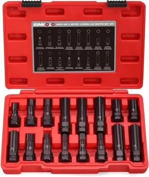 16-Piece Locking Lug Master Key Set, SAE and Metric Wheel Lock Removal Kit for Removing Lock Lug Nuts on Aftermarket Wheels 16-Piece Locking Lug Master Key Set, SAE and Metric Wheel Lock Removal Kit for Removing Lock Lug Nuts on Aftermarket Wheels
