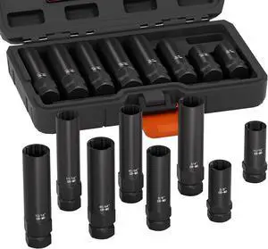 8-Piece Spline Lug Nut Removal Tool Kit - Master Key Set for Stripped Frozen Rusted Wheel Locks - Removing 5, 6, 7, 12 Spline & Hex Wheel Locks 8-Piece Spline Lug Nut Removal Tool Kit - Master Key Set for Stripped Frozen Rusted Wheel Locks - Removing 5, 6, 7, 12 Spline & Hex Wheel Locks