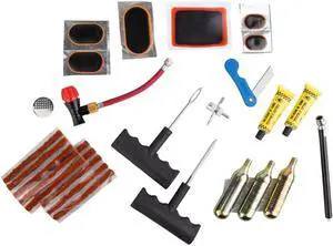 Tire Repair Trail Kit Complete Motorcycle & ATV Flat Tire Repair Set with CO Inflator, Cartridges, Plugs, Patches & Gauge in Durable Nylon Case Tire Repair Trail Kit Complete Motorcycle & ATV Flat Tire Repair Set with CO Inflator, Cartridges, Plugs, Patches & Gauge in Durable Nylon Case