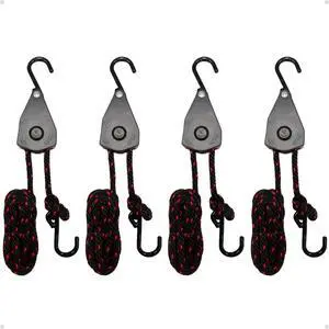3/8" Retractable Tie Down Rope: 4 Pack of Adjustable Ratchet Hangers - Durable Bushcraft Gear and Hunting Essentials 3/8" Retractable Tie Down Rope: 4 Pack of Adjustable Ratchet Hangers - Durable Bushcraft Gear and Hunting Essentials