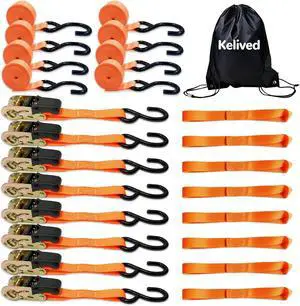 8PK Ratchet Tie Down Straps - 1in x 16feet, 1760LBS Break Strength, 8 Soft Loops, Wear-Resistant Webbing with Non-Slip Rubber Handle, S-Hooks & Storage Bag 8PK Ratchet Tie Down Straps - 1in x 16feet, 1760LBS Break Strength, 8 Soft Loops, Wear-Resistant Webbing with Non-Slip Rubber Handle, S-Hooks & Storage Bag