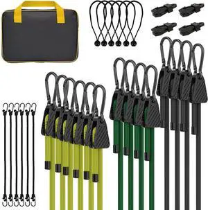 Bungee Cords with Hooks, Upgrade 30pcs Assortment Heavy Duty Outdoor with 24'' 32'' 48'' Adjustable Bungee Cords, 10'' J Hooks Cord, 6" Canopy Tarp Ball Ties and Tarp Clips Drawstring Organizer Bag Bungee Cords with Hooks, Upgrade 30pcs Assortment Heavy Duty Outdoor with 24'' 32'' 48'' Adjustable Bungee Cords, 10'' J Hooks Cord, 6" Canopy Tarp Ball Ties and Tarp Clips Drawstring Organizer Bag