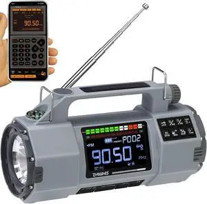 Emergency Radio with Bluetooth, Multi-Function Portable Radios with LCD VA Display, FM/MW/SW/VHF/WB Receiver with Alerts, Hand Crank/Solar/USB Charging, 5000mAh for Emergencies ZWS-908(Grey) Emergency Radio with Bluetooth, Multi-Function Portable Radios with LCD VA Display, FM/MW/SW/VHF/WB Receiver with Alerts, Hand Crank/Solar/USB Charging, 5000mAh for Emergencies ZWS-908(Grey)