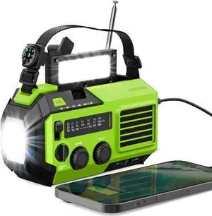 NOAA Emergency Weather Radio A6 19240mWh Portable Power Bank, AM/FM, USB/Solar/Hand Crank Charging, Battery Operated, SOS Alarm & Flashlight for Indoor/Outdoor Emergency - Green NOAA Emergency Weather Radio A6 19240mWh Portable Power Bank, AM/FM, USB/Solar/Hand Crank Charging, Battery Operated, SOS Alarm & Flashlight for Indoor/Outdoor Emergency - Green
