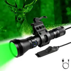 T6 Red Green Hunting Light, 1800 Lumens 600 Yards Long Range Predator Flashlight for Coyote Varmint, High Power LED Night Hunting Gear with Picatinny Mount & Pressure Switch (RGB Filters) T6 Red Green Hunting Light, 1800 Lumens 600 Yards Long Range Predator Flashlight for Coyote Varmint, High Power LED Night Hunting Gear with Picatinny Mount & Pressure Switch (RGB Filters)