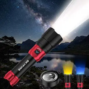 Bright Flashlight with Ignition Lens&Yellow/Blue Light,3000lm Super Bright Rechargeable Flashlights High Lumens,Zoomable,Waterproof Tactical Flashlight for Camping,Outdoor &Gifts Bright Flashlight with Ignition Lens&Yellow/Blue Light,3000lm Super Bright Rechargeable Flashlights High Lumens,Zoomable,Waterproof Tactical Flashlight for Camping,Outdoor &Gifts