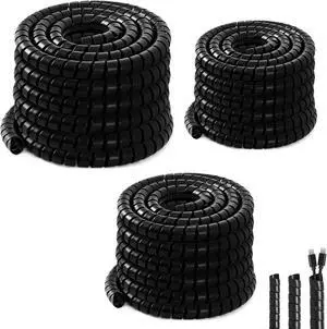 3 Pcs Spiral Wrap Cable Protector, Safe 1/4"+3/4"+1/2" Od x 50 FT Pre Cut Lengths Hydraulic Hose Protector Wrap to Avoid Wear and Extend Life for Hydraulic Pneumatic Hoses (Black) 3 Pcs Spiral Wrap Cable Protector, Safe 1/4"+3/4"+1/2" Od x 50 FT Pre Cut Lengths Hydraulic Hose Protector Wrap to Avoid Wear and Extend Life for Hydraulic Pneumatic Hoses (Black)