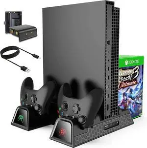 Cooling Stand for Xbox One/One S/One X, Vertical Charging Station with 2 Pack 600mAh Batteries, Games Storage, Dual Controller Charging Station Cooling Stand for Xbox One/One S/One X, Vertical Charging Station with 2 Pack 600mAh Batteries, Games Storage, Dual Controller Charging Station