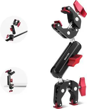 Super Clamp Double Camera Clamp,Dual Clip Mount with Magic Socket Arm - 3/8" & 1/4" Screw, Heavy-Duty Clamps for Desk & Cross Bars& Tripod & Handlebar,All Metal -Max Load Capacity 8.8LB,JC010 Super Clamp Double Camera Clamp,Dual Clip Mount with Magic Socket Arm - 3/8" & 1/4" Screw, Heavy-Duty Clamps for Desk & Cross Bars& Tripod & Handlebar,All Metal -Max Load Capacity 8.8LB,JC010