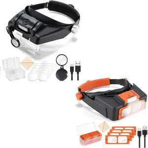 2 Pack Headband Magnifier with Light - 1.5X to 3.5X Magnifying Headset with Light and 1x to 14x Magnifying Glasses with Pocket Magnifier 2 Pack Headband Magnifier with Light - 1.5X to 3.5X Magnifying Headset with Light and 1x to 14x Magnifying Glasses with Pocket Magnifier