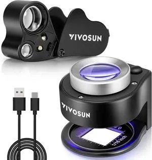 2-Pack Jewelry Loupe, 30X 60X Foldable Magnifier with UV/LED Lights 2-Pack Jewelry Loupe, 30X 60X Foldable Magnifier with UV/LED Lights