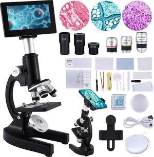 Microscope 40X-2500X Magnification with 4.3-inch Display, Wide-Angle 10X and 25X eyepieces, and Built-in 5-megapixel Camera for School Labs, Animal Husbandry (Black) Microscope 40X-2500X Magnification with 4.3-inch Display, Wide-Angle 10X and 25X eyepieces, and Built-in 5-megapixel Camera for School Labs, Animal Husbandry (Black)