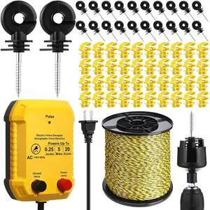 Electric Fence Kit, 5 Mile 110 VAC 0.25 J Fence Charger, 3366 ft Polywire Electric Fence Kit, 5 Mile 110 VAC 0.25 J Fence Charger, 3366 ft Polywire