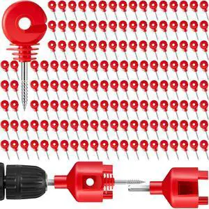 200 Pcs Electric Fence Insulator with 1 Pcs Insulator Socket Tool Screw in Ring Post Wood Post Electric Fence Ring with Socket Tool for Animal(Red) 200 Pcs Electric Fence Insulator with 1 Pcs Insulator Socket Tool Screw in Ring Post Wood Post Electric Fence Ring with Socket Tool for Animal(Red)