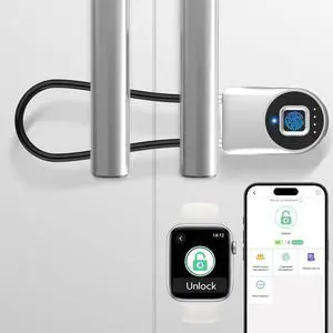 Fingerprint Cable Lock, Fridge Locks with Bluetooth APP Control, Biometric Smart Padlock for Adults Baby Proof Cabinet Refrigerator French Door Cabinet Gate Locker Bike, 8.6'' Long Silver Fingerprint Cable Lock, Fridge Locks with Bluetooth APP Control, Biometric Smart Padlock for Adults Baby Proof Cabinet Refrigerator French Door Cabinet Gate Locker Bike, 8.6'' Long Silver