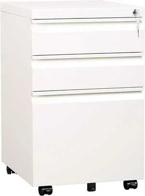 3 Drawer File Cabinet with Lock and Wheels, Under Desk Storage Filing Pedestal for Home Office, No Assembly Small Rolling File Cabinet for Legal, Letter, and A4 Files in White 3 Drawer File Cabinet with Lock and Wheels, Under Desk Storage Filing Pedestal for Home Office, No Assembly Small Rolling File Cabinet for Legal, Letter, and A4 Files in White
