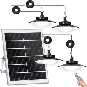 Solar Pendant Lights Outdoor,4 Heads Solar Shed Light Dimmable with Motion Sensor,Solar Powered Lights with Upgrade 5 Lighting Modes & Remote Control for Shed,Patio,Barn,Garage,Chicken Coop Solar Pendant Lights Outdoor,4 Heads Solar Shed Light Dimmable with Motion Sensor,Solar Powered Lights with Upgrade 5 Lighting Modes & Remote Control for Shed,Patio,Barn,Garage,Chicken Coop