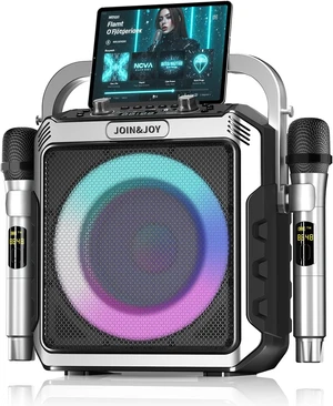 Portable Karaoke Machine, with 2 Wireless Microphones & LED Lights Portable Karaoke Machine, with 2 Wireless Microphones & LED Lights