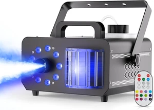 Fog Machine with 9 RGBW LED Lights, 1200W Professional Smoke Machine, 1L Tank, 3000CFM Output, 14 Colors for DJ Party Stage Wedding Halloween Fog Machine with 9 RGBW LED Lights, 1200W Professional Smoke Machine, 1L Tank, 3000CFM Output, 14 Colors for DJ Party Stage Wedding Halloween