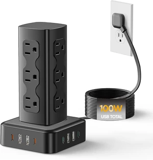 100W Charging Station Power Strip Tower with 12 AC Outlets & 8 USB Ports 100W Charging Station Power Strip Tower with 12 AC Outlets & 8 USB Ports