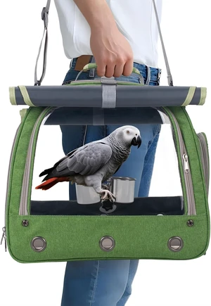 Parrot Travel Bird Carrier Cage with Perch, Food Bowl, Tray & Breathable Window for Vetting, Camping & Hiking, Green Parrot Travel Bird Carrier Cage with Perch, Food Bowl, Tray & Breathable Window for Vetting, Camping & Hiking, Green