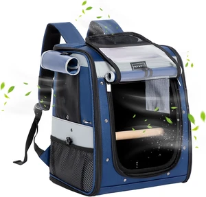 Bird Backpack Carrier with Anti-Pecking Band, 2-Level Standing Perch & Shade Cover, Blue Bird Backpack Carrier with Anti-Pecking Band, 2-Level Standing Perch & Shade Cover, Blue