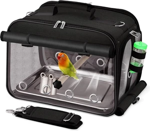 Airline-Approved Bird Travel Cage with Stainless Steel Mesh, Water Bottle & Bowl Airline-Approved Bird Travel Cage with Stainless Steel Mesh, Water Bottle & Bowl